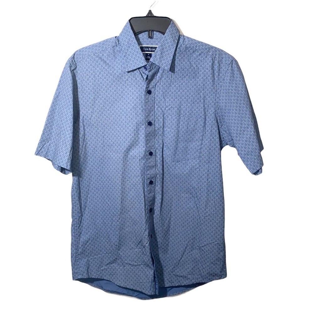 Club Room Crab Print Short Sleeve Blue Button Up Shirt Size Small